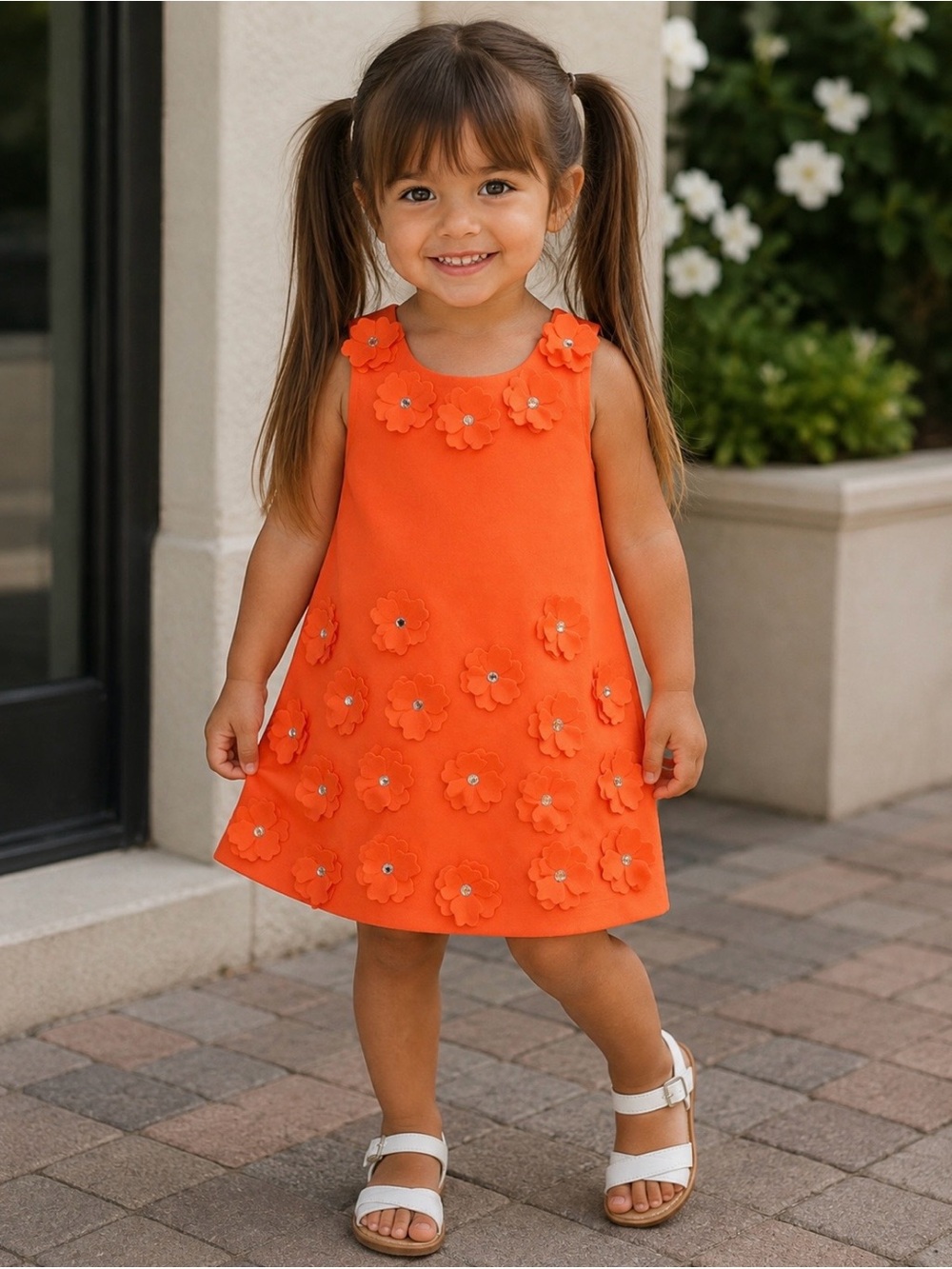 Milly Minis Girls 3D Floral Rhinestone Dress